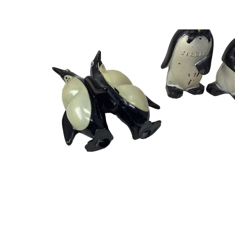Vtg Willie & Millie, Plastic & Milk Glass Penguin Salt & Pepper (3) Shaker Sets
